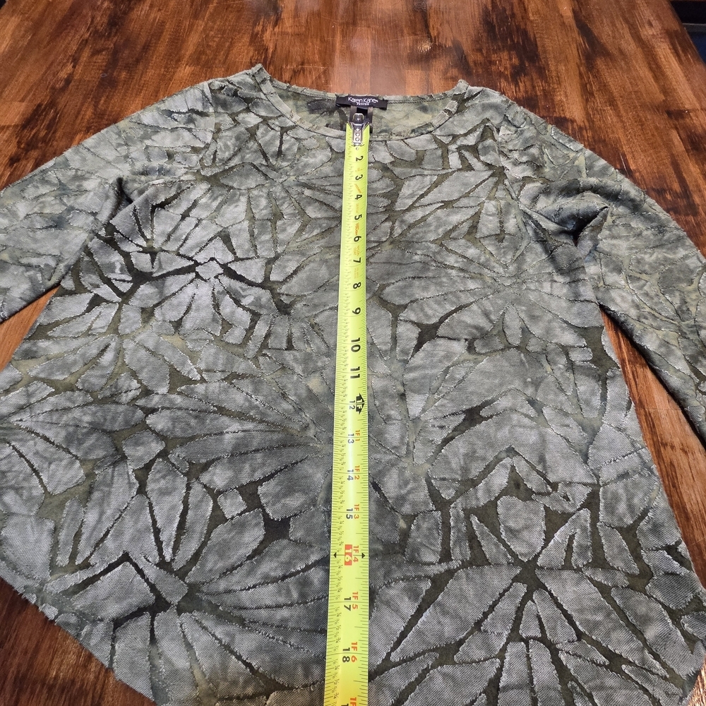 Karen Kane Petites Burnout Tie-Dye Crew Neck 3/4 Sleeve Asymmetric Tunic sz S - Picture 2 of 9